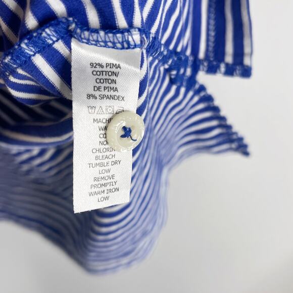 B Draddy Mens Medium M Blue White Striped Pima Cotton Golf Polo SA Embroidered - Picture 7 of 7